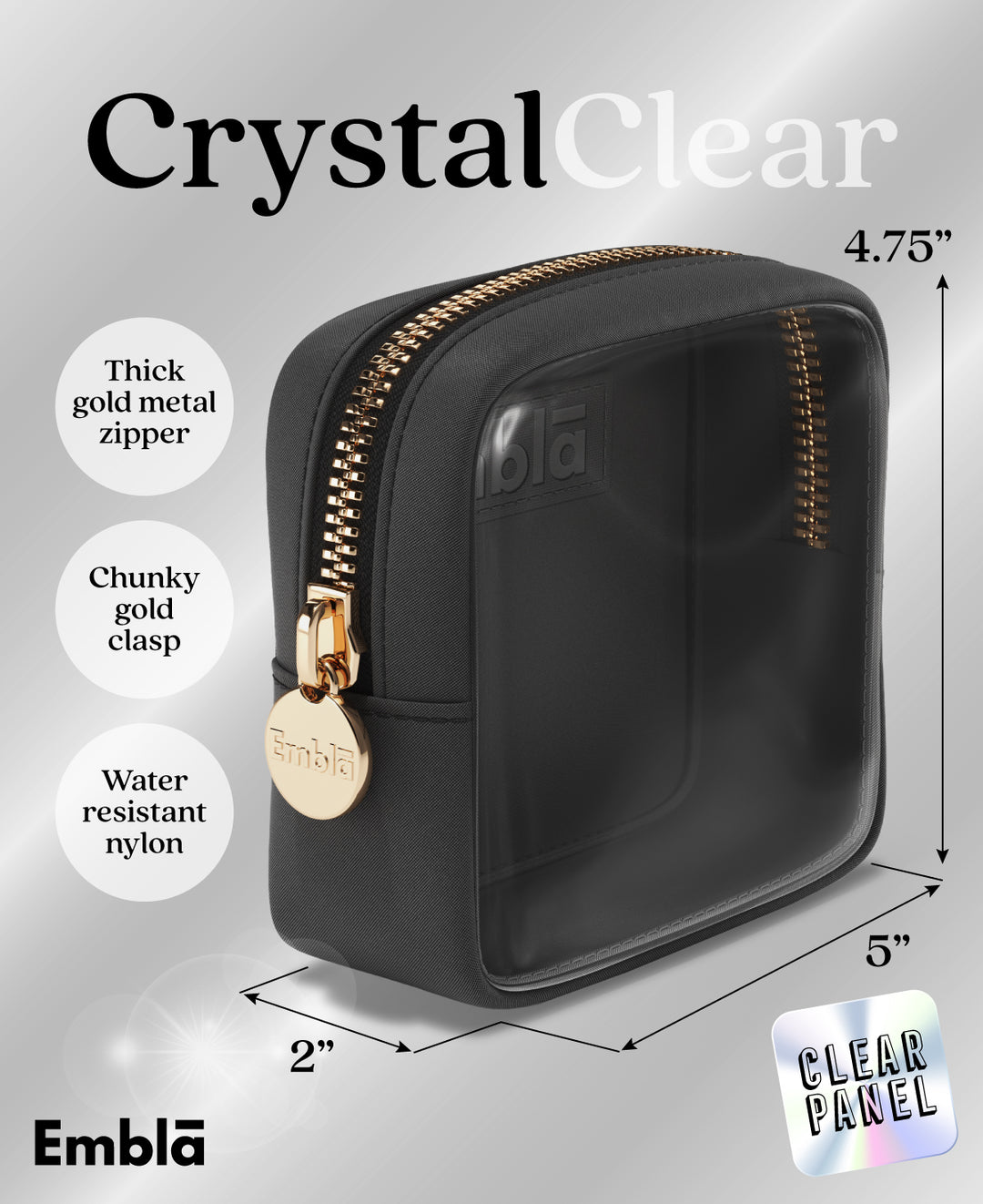 Clarity Pouch Medium - Clear Pouch Bag with Zipper | Truffle Black - Nylon / Medium