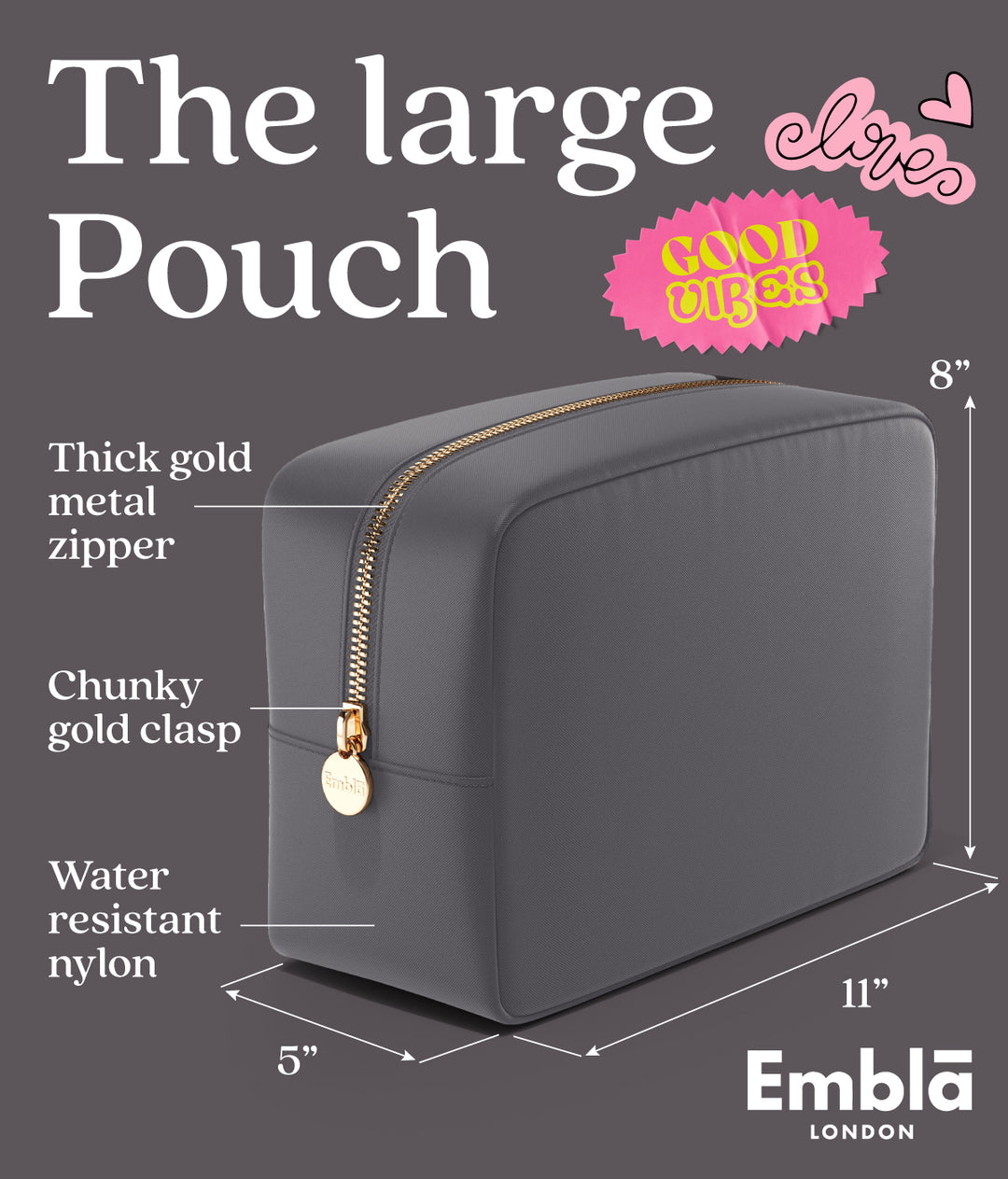 Solid Large Grey Pouch