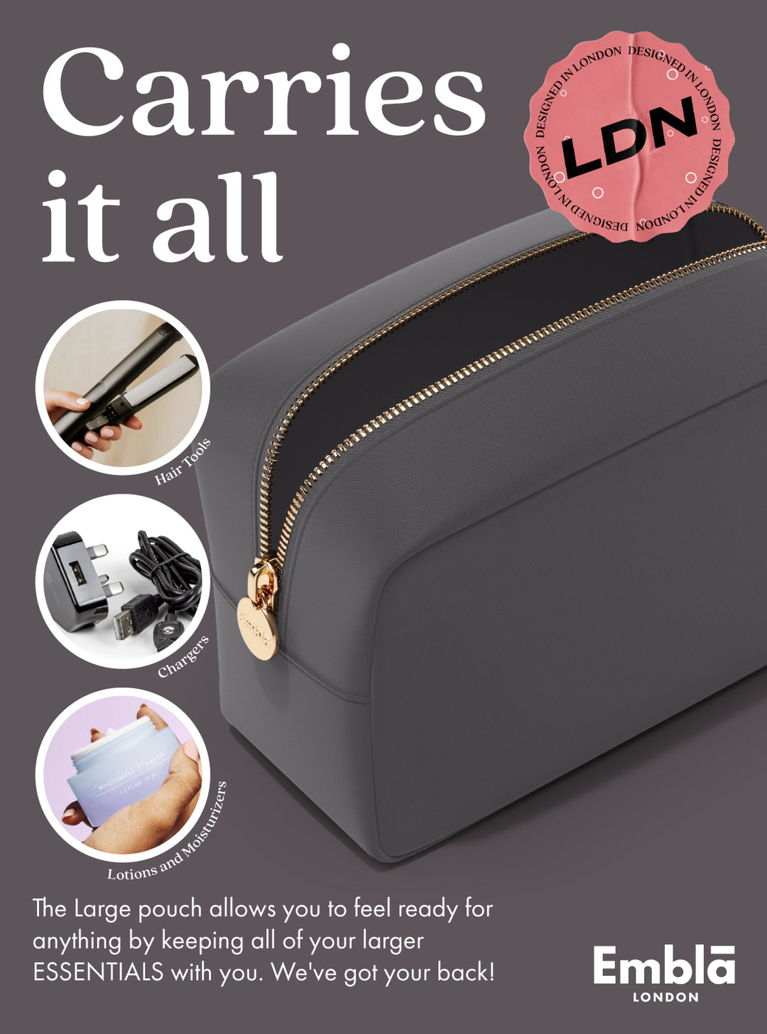 Solid Large Grey Pouch
