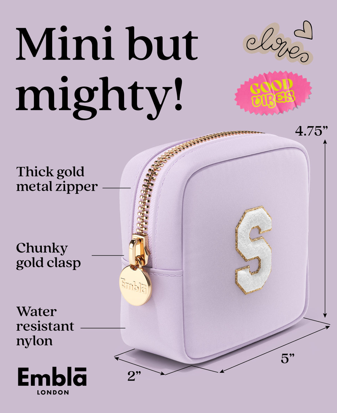 Solid Mini Lilac Pouch with Chenille Letter S