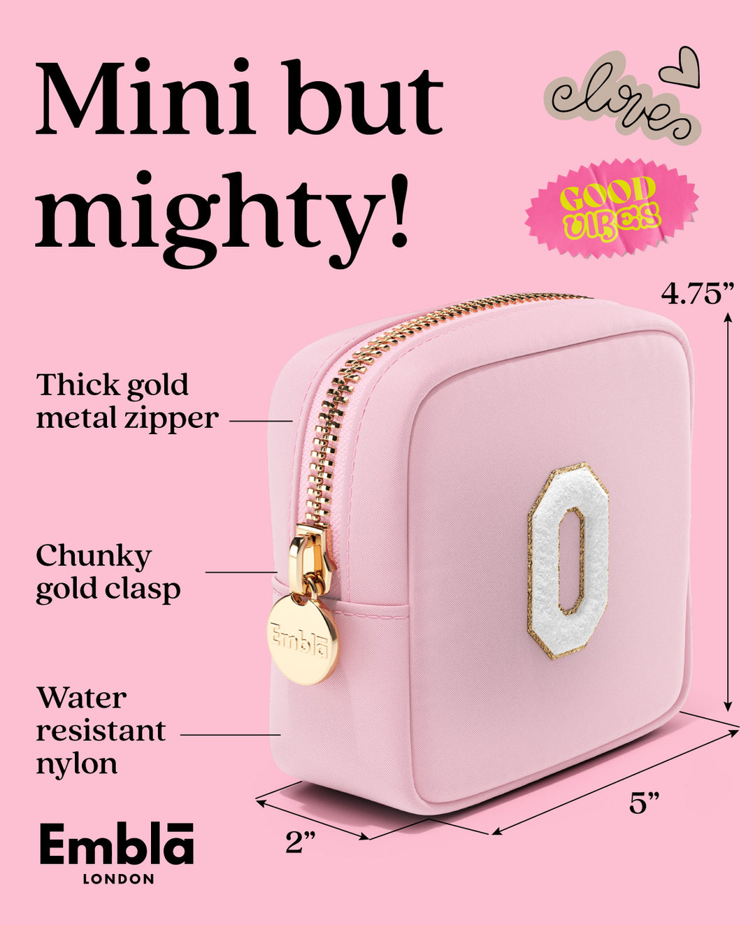 Solid Mini Flamingo Pouch with Chenille Letter O