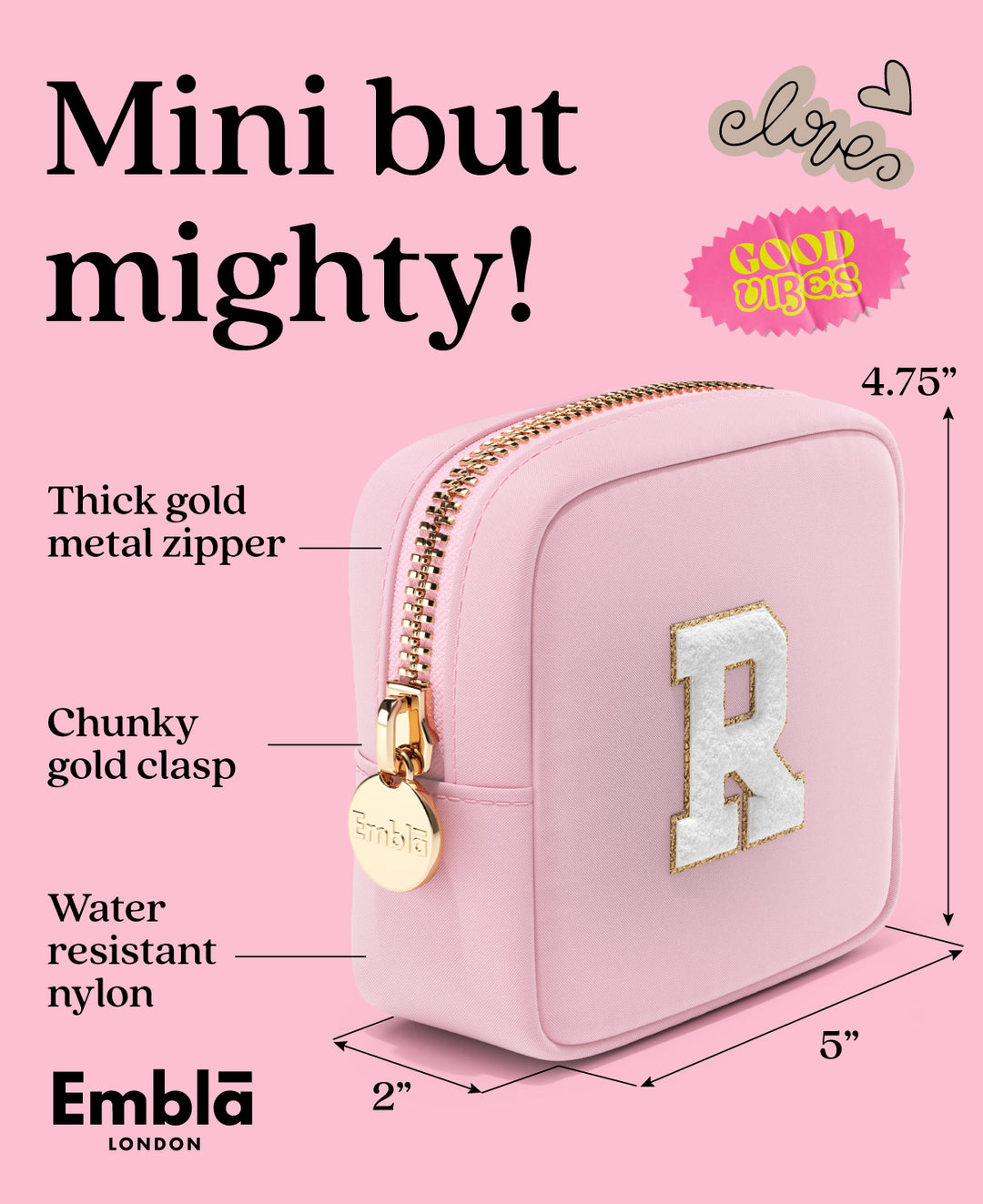 Solid Mini Flamingo Pouch with Chenille Letter R