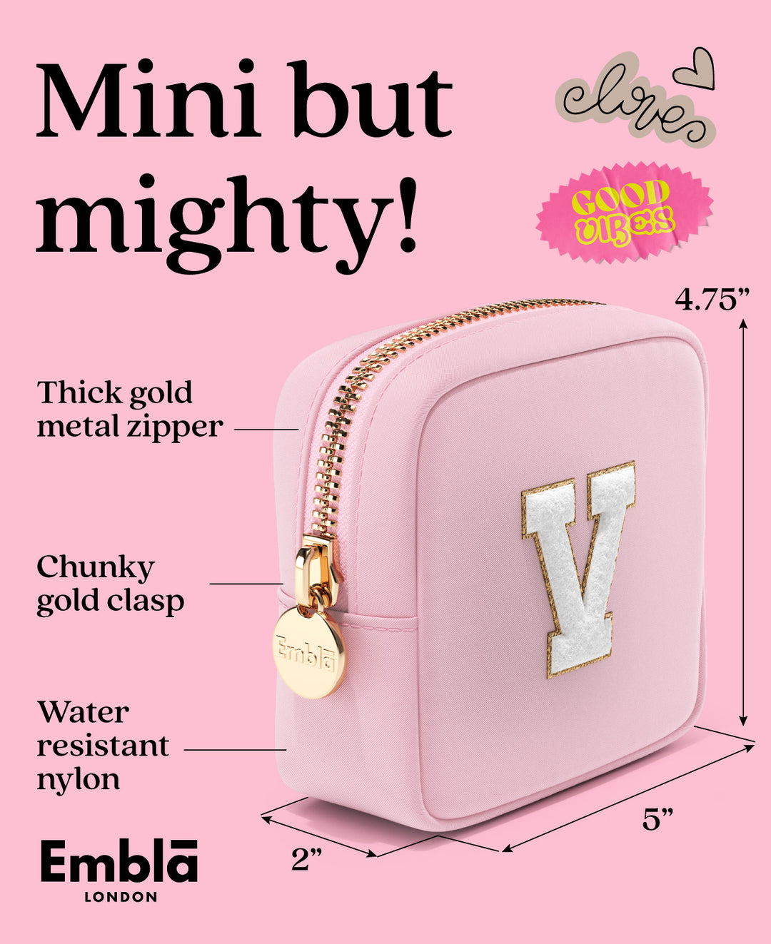 Solid Mini Flamingo Pouch with Chenille Letter V