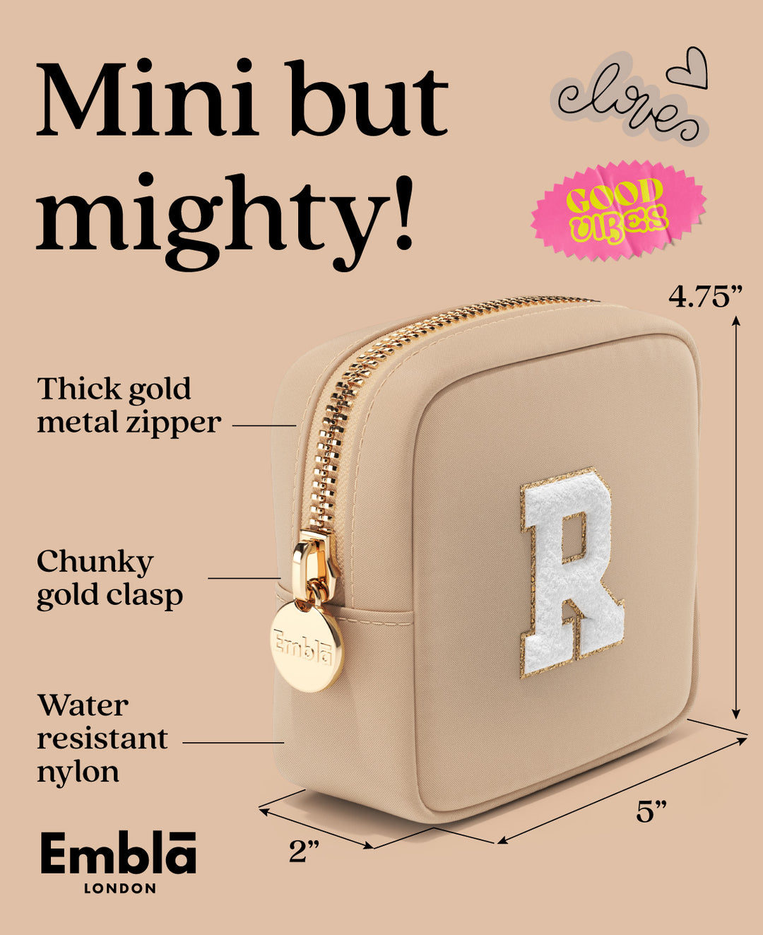 Solid Mini Sand Pouch with Chenille Letter R
