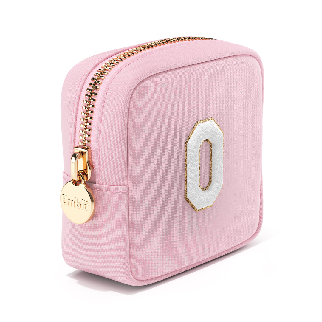 Solid Mini Flamingo Pouch with Chenille Letter O