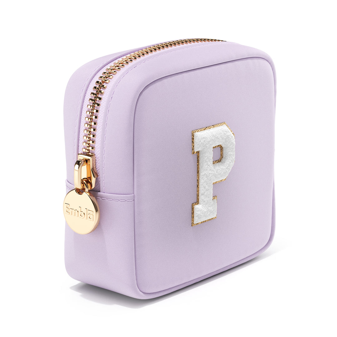 Solid Mini Lilac Pouch with Chenille Letter P