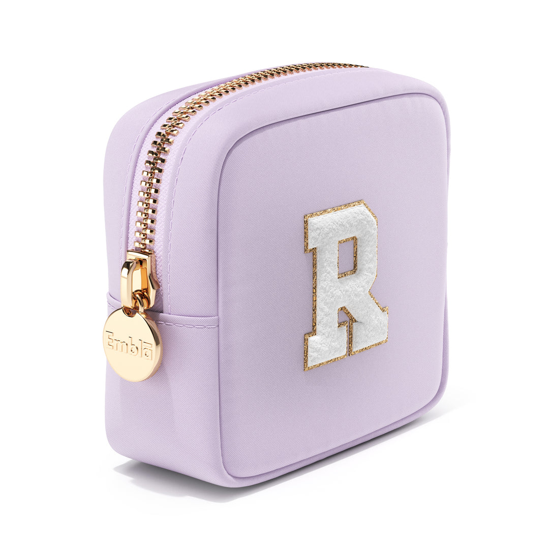 Solid Mini Lilac Pouch with Chenille Letter R