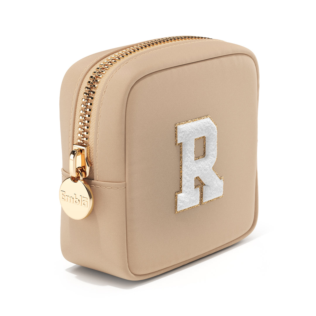 Solid Mini Sand Pouch with Chenille Letter R