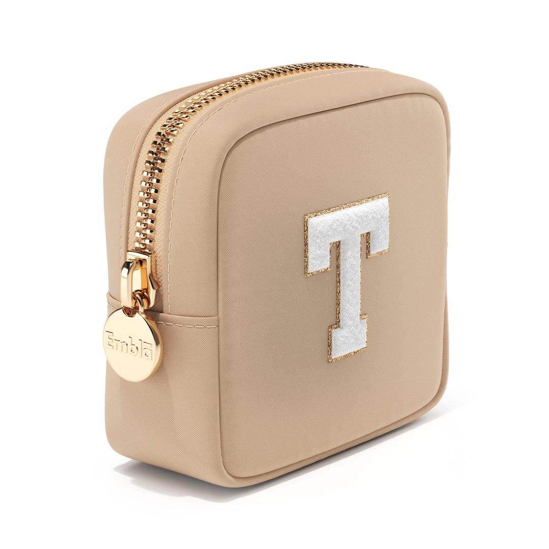 Solid Mini Sand Pouch with Chenille Letter T