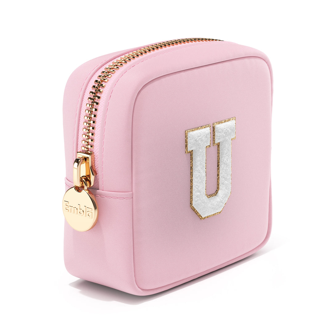 Solid Mini Flamingo Pouch with Chenille Letter U