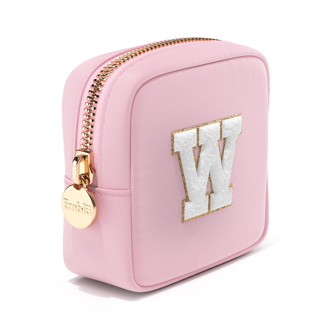 Solid Mini Flamingo Pouch with Chenille Letter W