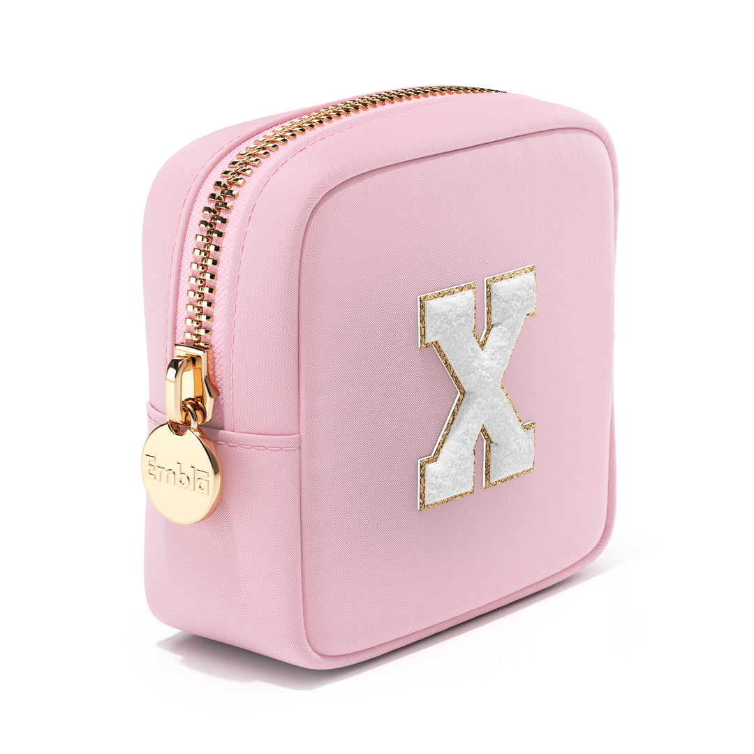 Solid Mini Flamingo Pouch with Chenille Letter X