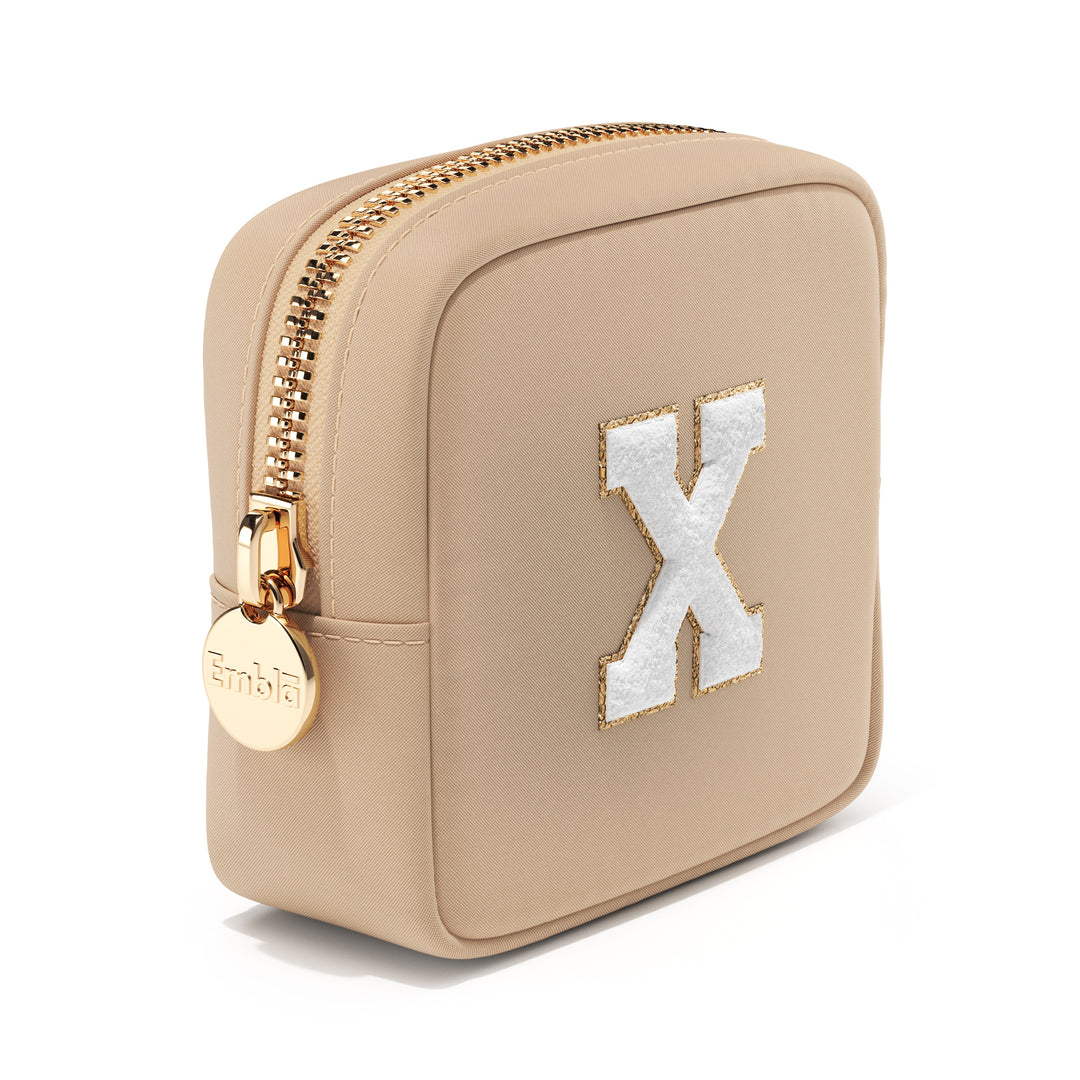 Solid Mini Sand Pouch with Chenille Letter X